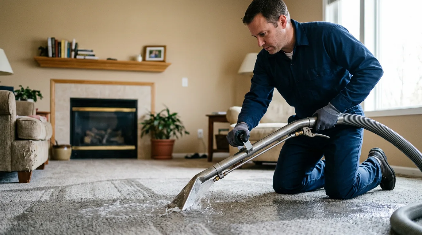 Water damage restoration technician working near Grant City, MO